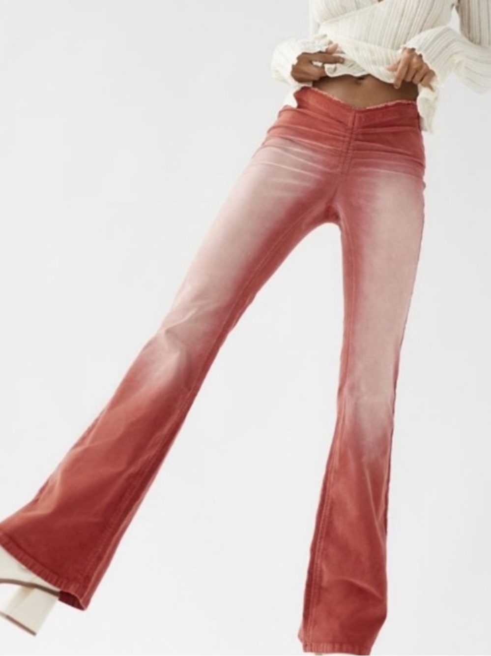 Urban Outfitters Velvet Ruched V-Front Velvet Flare Pants